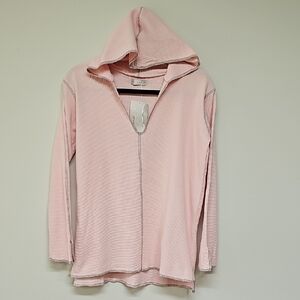 Vtg Y2K Fitigues Light Pink, Long Sleeve Waffle Knit, V Neck, Hoodie, XS, NEW